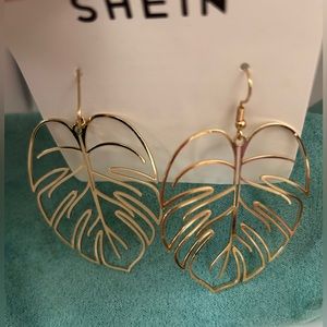 Golden Monstera Leaf Holographic Cut-out Dangle Earrings